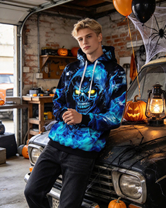 Sudadera con Capucha Gótica con Estampado de Calavera y Llamas de Nochebuena, Ecológica, de Algodón, para Hombre, Estilo Moderno, Corte Regular - Product Image 5