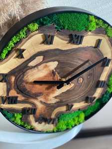 Luxury Biophilic Wall Clock Live Edge Olive Wood with Preserved Green Moss Art Silent Nature Inspired Clock for Modern Office - Product Image 2