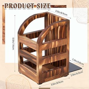 <b>Rustic</b> Wooden Desktop Bookends with Metal Storage Organizer Decorative Book Holder Pen Pencil <b>Desk</b> Organizer Set - Product Image 3