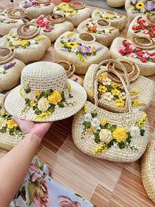 Artisanal Floral Embroidery Beach Handbag and <b>Hat</b> Collection Made in Vietnam. - Product Image 2