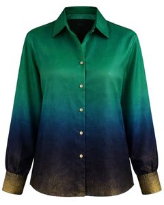 Chemise à manches longues boutonnée dégradé vert émeraude et bleu marine pour femme, chemisier décontracté de bureau, vêtement personnalisé OEM du fabricant - Product Image 1