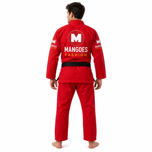 Uniforme de Jiu-Jitsu Brasileño Rojo MANGOES FASHION, 100% Algodón, Tejido Perlado, Transpirable, Antibacterial, Absorbe la Humedad, Ropa de Entrenamiento, Logotipo Personalizado - Product Image 1