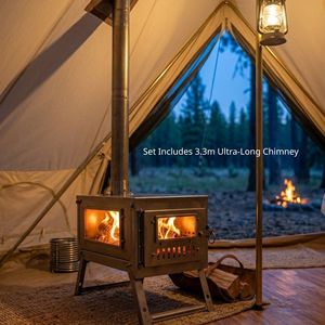 Poêle à bois d'extérieur léger en titane avec cheminée longue et panneaux pare-vent - Product Image 6