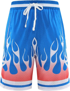 Blue Flame Print Mesh Basketball <b>Shorts</b> <b>Men</b> Quick Dry Elastic Waist Athletic Training <b>Shorts</b> Plus Size - Product Image 2