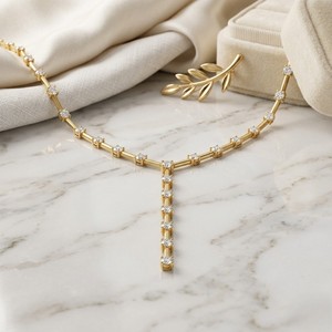 2.30CTW Round Diamond Station <b>Necklace</b> Prong Set Solid Gold Classic Floating Diamond Link Chain Jewelry <b>Statement</b> Gift for Women - Product Image 1