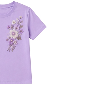 เสื้อยืดคอกลมผ้าฝ้ายปักลายดอกไม้สีม่วงลาเวนเดอร์สำหรับผู้หญิง แขนสั้น สไตล์ลำลอง ผลิตตามสั่ง OEM คุณภาพพรีเมียม สำหรับฤดูร้อน - Product Image 4