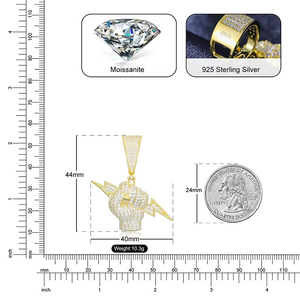 จี้รูปสายฟ้าชุบทองคำขาว เงินแท้ 925 พร้อมเพชรโมอิสซาไนต์สี D ระดับความสะอาด VVS1 สร้อยคอฮิปฮอปสำหรับผู้หญิงและผู้ชาย - Product Image 5