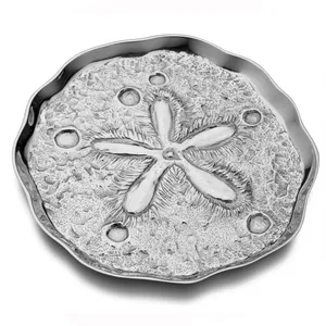 Bandeja Decorativa Metálica Costera con Diseño Grabado de Dólar de Arena, Forma Irregular, Patrón Floral, Paquete Individual - Product Image 1