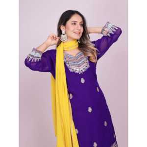 Traje de fiesta para mujer Sharara con codificación de secuencia de trabajo bordada - Product Image 3