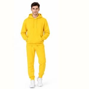Ensemble de survêtement jaune à capuche, manches longues, polaire, vêtements de sport décontractés, haute qualité 240g, personnalisable, homme, femme, unisexe, tout - Product Image 3