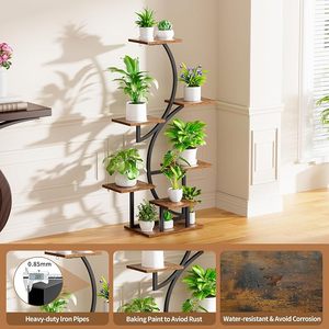 Handcrafted Multi-Tier Metal & Wooden Plant Stand Indoor Floor Standing Flower Pot Display <b>Shelf</b> for Living Room Balcony Patio - Product Image 4