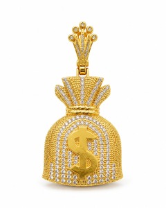 18K Gold <b>Iced</b> <b>Out</b> Money Bag Dollar Pendant Full Diamond Pave Hip Hop Mens Custom - Product Image 4