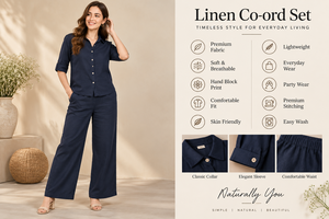 Ropa de Verano para Mujer Directo de Fábrica - Camisa Azul Marino con Botones y Pantalones Anchos, Proveedor al por Mayor - Product Image 2