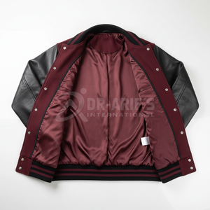 เสื้อแจ็คเก็ตวาร์ซิตี้สีแดงเลือดหมูสำหรับผู้ชาย แขนเสื้อหนัง PU สีดำ ปักหมายเลข 99 พร้อมแผ่นปะติด สไตล์พรีปปี้ ป้องกันลมในฤดูใบไม้ร่วง คอตั้ง - Product Image 5