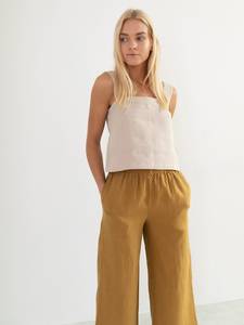 Chemisier pour femme 100% Coton à col mandarin et bretelles spaghetti, coupe droite, décontracté, été, couleur unie, respirant, tissé, simple - Product Image 2