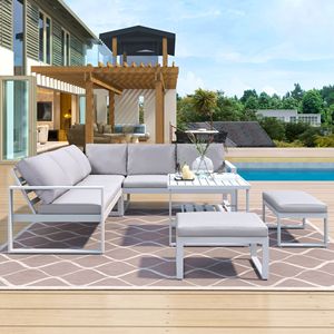 Set da Giardino in Stile Industriale Combinazione di 2 Divani a Due Posti, 1 Divano Singolo, 1 Tavolo e 2 Panche - Product Image 1