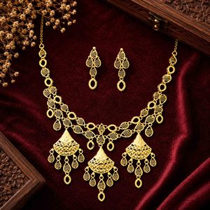 ชุดเครื่องประดับแฟชั่นทองชุบไมครอน 14K 18K 24K ขายส่ง ดีไซน์ตุรกี ชุดเครื่องประดับแบบดั้งเดิมสไตล์ดูไบ สร้อยคอเจ้าสาว - Product Image 4