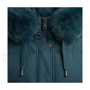 Hooded Quilted Winter Jacket With Fur Trim Thick Polyester Filling Windproof Full Sleeve Regular Length Solid Color - Product Image 4