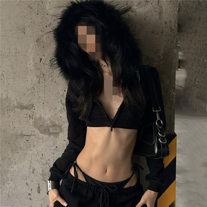 Veste d'hiver pour femme style punk en fausse fourrure avec col en fourrure de renard amovible, fermeture éclair sur toute la longueur des manches, vêtement d'extérieur chaud - Product Image 4