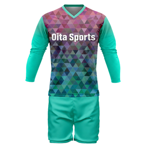 Uniforme de Voleibol Sublimado Verde y Morado para Hombre, Jersey de Manga Larga y Pantalones Cortos de Poliéster, Ropa Deportiva para Equipo, Entrenamiento y Partidos - Product Image 2