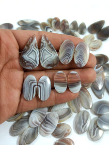 Vente en gros Agate du Botswana Paire Cabochon Pierre Semi Précieuse Naturelle pour la Fabrication de Bijoux Pierre Précieuse de Guérison pour la Fabrication de Bijoux Lot - Product Image 3