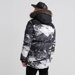 Veste d'hiver longue à capuche pour homme avec garniture en fourrure, impression par sublimation, coupe-vent, rembourrée de duvet, style décontracté - Product Image 3