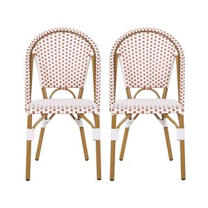 Set di 2 Sedie da Bistrot Francesi per Esterni in Rattan PE e Alluminio, Rosso Ruggine e Bianco con Finitura Effetto Bambù - Product Image 2
