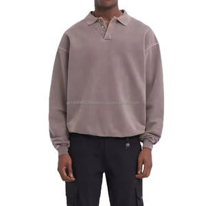 HLDMS001 Sudadera con cuello Polo desgastado personalizado Turn-Down Collar Polo Sudaderas Hombres Vintage Polo Sudadera - Product Image 1
