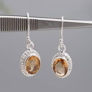 Natural Citrine Oval Dangle <b>Earrings</b> 925 Sterling <b>Silver</b> Gold Plated Ethnic Handmade Women's Jewelry for Party Occasions - Product Image 6