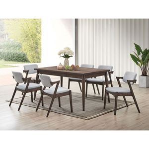 Set da Pranzo Moderno 7 Pezzi in Faggio Finitura Noce con 6 Sedie Laterali con Cuscini in Schiuma e Rivestimento in Tessuto, Design Unico dello Schienale - Product Image 1