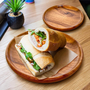 Plato Redondo Nórdico de Madera de Acacia al por Mayor, Ecológico, de Madera Maciza, para Servir Frutas, en Oferta, de Una Sola Pieza - Product Image 3