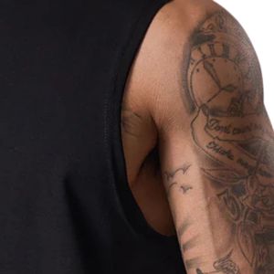 Mens Pure Black Sleeveless <b>Athletic</b> Tank Top O-Neck Cotton Printed Gym Workout Shirt Fitness Training Sportswear Apparel - Product Image 4