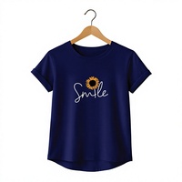 T-shirt pour femme en coton tricoté de haute qualité avec élasthanne, écologique, broderie personnalisée, étiquette imprimée, col rond, coupe ajustée