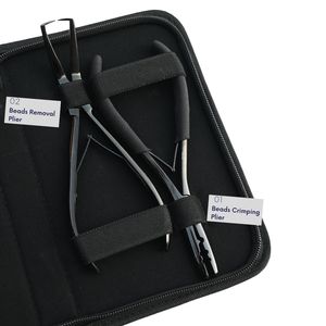 Professional Hair Extension Tools Kit Microbeads Remover 2 Hole Crimping Plier Scissor Parting Finger <b>Needle</b> Black Rexine <b>Case</b> - Product Image 3