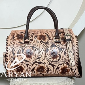 New Best Price Genuine Cowhide <b>Leather</b> Hand <b>Tooled</b> Floral Speedy Bag Large Duffle Handbag Western Travel Purse for Women's - Product Image 1