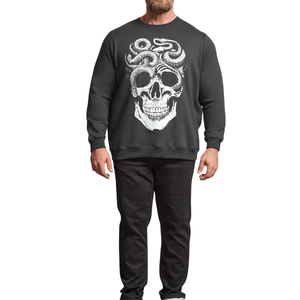 Plus Size <b>Men's</b> Plaid Anti-Shrink Knitted <b>Sweatshirt</b> Big & Tall Ebony <b>Grey</b> - Product Image 4