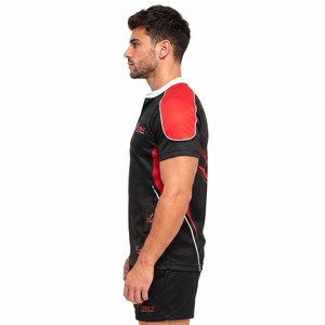 Maillot de rugby sublimé pour homme de qualité supérieure, manches courtes, noir, rouge, blanc, respirant, coupe athlétique, à prix avantageux - Product Image 3
