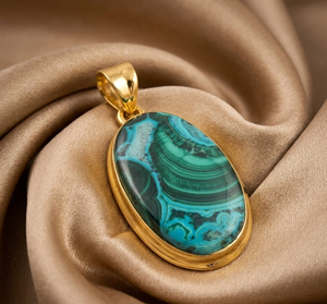 Pendentif en Chrysocolle et Malachite Naturelle, Argent Sterling 925, Bijou Fait Main en Pierre Précieuse, Plaqué Or Rose et Jaune, Cristal de Guérison - Product Image 5