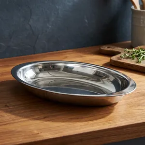 Tazón Ovalado para Servir de Acero Inoxidable Puro |   Plato para Curry de Acero para Cocina, Mesa de Comedor, Restaurante, Servicio de Alimentos - Product Image 6