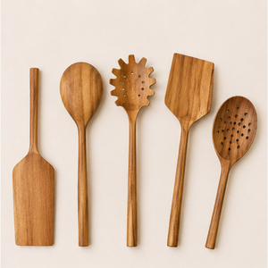 Ensemble de cuillères de cuisine en bois écologiques, ustensiles de cuisine en bois, spatule ajourée, cuillère à pâtes, outils de cuisson antiadhésifs en promotion - Product Image 5