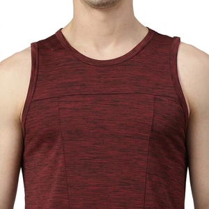 Men's <b>Maroon</b> Sleeveless Tank <b>Top</b> O-Neck Solid Color Casual Wear Breathable Knitted Polyester Fabric - Product Image 6