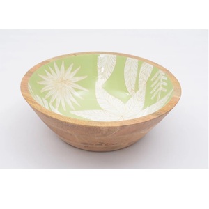 Tazón Decorativo de Madera de Mango Hecho a Mano con Diseño Geométrico Esmaltado en Negro, Tazón para Servir, Tazón de Madera Rústico para Frutas - Product Image 6
