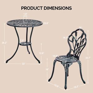 Set Bistrot Tulip in Alluminio Pressofuso per Esterni, 3 Pezzi, Resistente alle Intemperie, Tavolo e Sedie per Giardino e Patio - Product Image 5