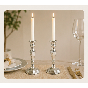 Factory Price <b>Silver</b> Metal Handmade Eco-Friendly Candle Holder Set Elegant Aluminum <b>Candlestick</b> Stand Wedding Birthday Christmas - Product Image 4