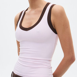 Débardeurs côtelés pour femmes, personnalisables, respirants, avec bordure contrastée, col rond, color block, fabriqués par des fabricants OEM. - Product Image 4