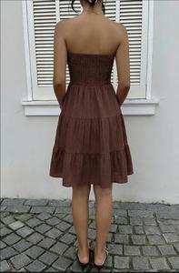 Vestido Mini Fruncido sin Tirantes con Volantes Color Chocolate - Product Image 6