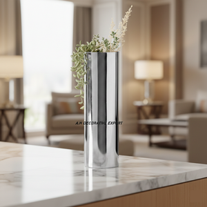 Modern Polished Silver Stainless Steel <b>Cylinder</b> <b>Vase</b>-Eco-Friendly Wedding Decorative <b>Vase</b> for Home & Office - Product Image 3