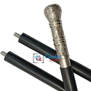 Bastón de Madera Plegable de 3 Secciones con Empuñadura Redonda de Latón Plateado Clásico para Caballeros, Color Negro, de TANISHKA EXPORTS - Product Image 4