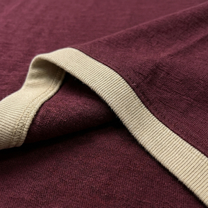 <b>Men's</b> <b>Burgundy</b> Short Sleeve O-Neck T-<b>Shirt</b> with Contrast Trim Casual Knitted 100% Polyester Eco-Friendly Regular Fit Plus Size - Product Image 5