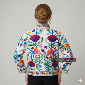 Veste de sport en velours de coton tricoté à la main Suzani |   Manteau d'automne/hiver bohème pour femmes |   Broderie florale respirante - Product Image 4